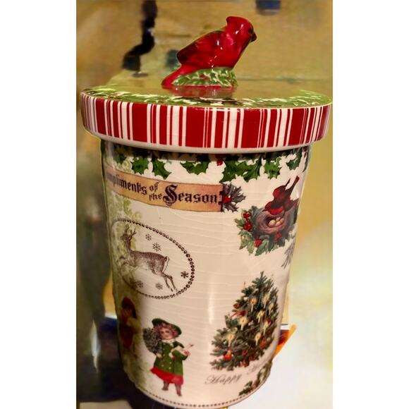 Vintage Christmas Cardinal Cookie Jar "Compliments of the Season" - Picture 1 of 3